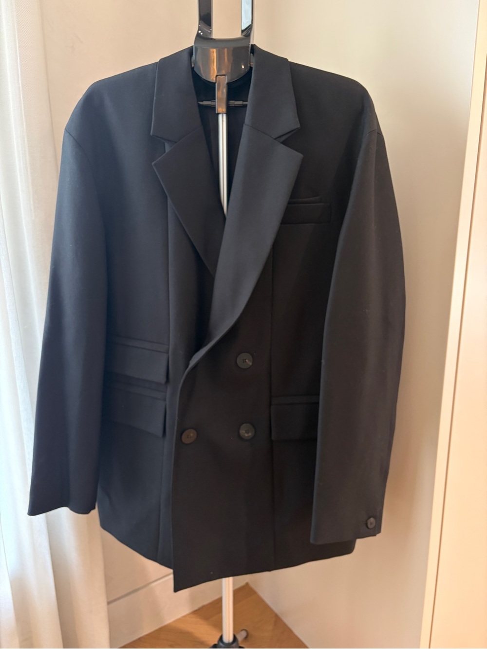 Wooyoungmi Men's Black Double-Breasted Pea Coat